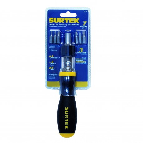 JUEGO DE PUNTAS CON DESTORNILLADORTIPO MATRACA MULTIPOSICIONES 7 PZAS