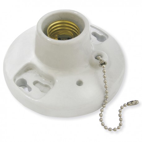 PORTALAMPARA DE PORCELANA REDONDO CON CADENA P/TECHO DE 4.5"